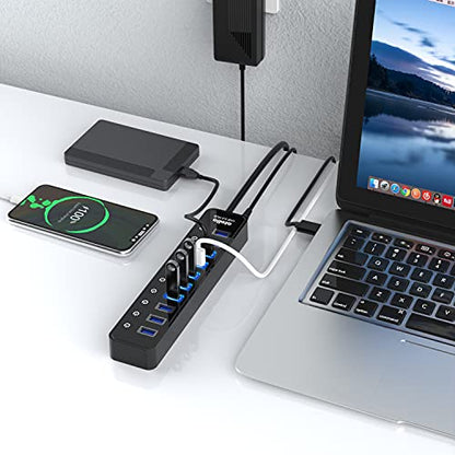 Powered USB 3.0 Hub, atolla 10 Ports USB Data Hub Splitter with Individual ON/Off Switches and 12V/2.5A Power Adapter USB Extension for Mouse, Keyboard, Hard Drive or More Devices