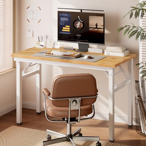 DlandHome 35.8 Inch Small Folding Computer Desk for Home Office, Teak White - color: Teak + White, size: 35.8 Inches
