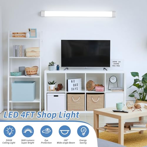 Airand Utility LED Shop Lights Fixture 4FT 2FT with Plug Linkable, 2PCS Water-Proof led Closet Lights 5000K Under Cabinet Lighting, Tube Lights 36W for Garage Kitchen Bathroom Workbench - size: 4FT-2PCS