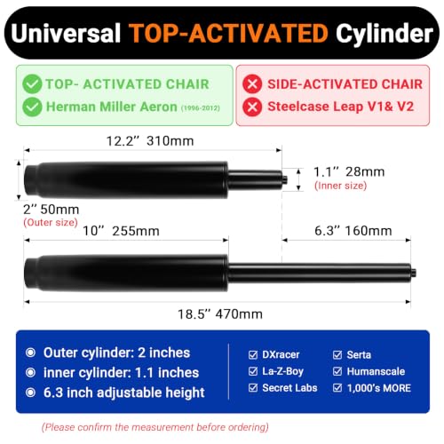 12.2-18.5 Inches Office Chair Cylinder Replacement, TOP-Activated - color: Matte Black, size: 6.3‘’ Height Range