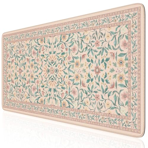 iLeadon Desk Mat for Keyboard and Mouse, Cute Pink Mouse Pads for Computer | Floral Gaming Mousepad with Non-Slip Base and Stitched Edges, Large Desk Pad for Home Office, 35.4x15.7 Inch - color: Pink