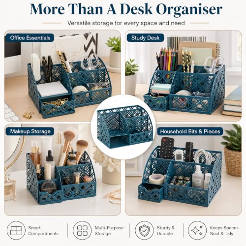 Exerz Desk Organizer Metal Mesh Caddy 7 Compartments Drawer Aegean Blue - color: F7 Aegean Blue