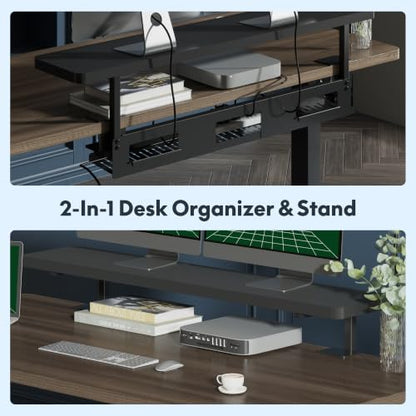 FLEXISPOT Standing Desk with Monitor Riser & Cable Management - color: Black Walnut, size: 60x24"