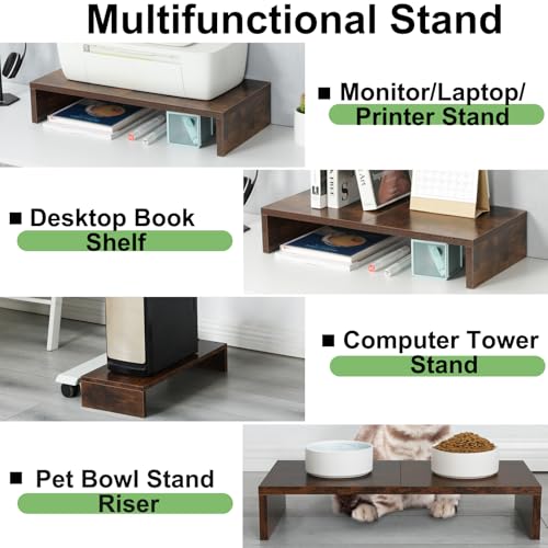 TEAMIX 2-Pack Monitor Stand Riser 20 inch, Wooden Tabletop Shelf, Brown - color: Brown, size: 2 Pack-20 inch