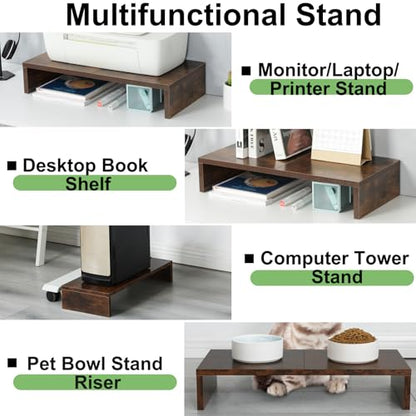 TEAMIX 2-Pack Monitor Stand Riser 20 inch, Wooden Tabletop Shelf, Brown - color: Brown, size: 2 Pack-20 inch