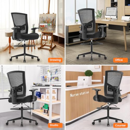 500lbs Drafting Chair,Big and Tall Office Chair for Standing Desk with Wide Seat,2D Adjustable Lumbar Support,Ergonomic Office Chair with Footrest for Home,Drawing or Counter Height Use