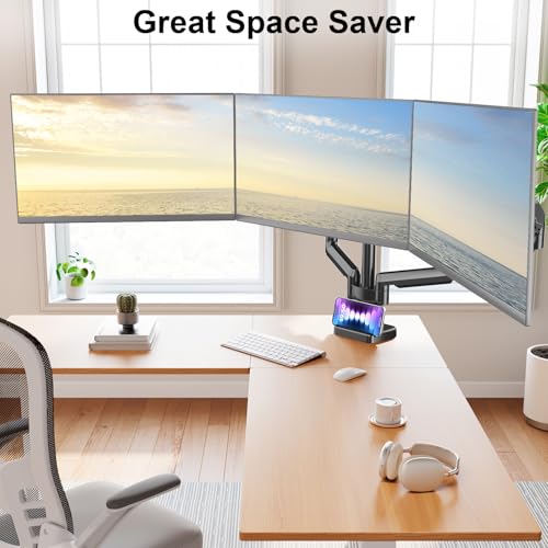 MOUNT PRO Triple Monitor Mount for 13-27 inch Screens, 3 Monitor Desk Mount, Height Adjustable Triple Display Stand, Full Motion Three Computer Arm Hold up to 17.6lbs Each, VESA 75x75, 100x100 - style: Max 27“ Gas Spring（parallel）