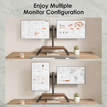 AOKCOS Dual Monitor Stand Riser for 12-27 Inch Computer Screens, Freestanding Double Monitor Stand for Desk, Adjustable Dual Monitor Mount Each Arm Hold up to 22lbs, VESA 75x75/100x100mm
