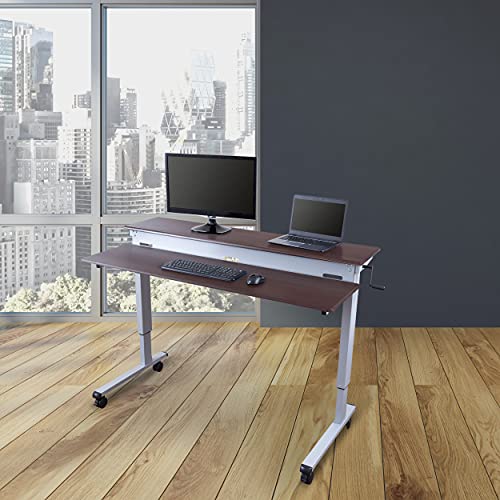 S STAND UP DESK STORE Crank Adjustable 2-Tier Standing Desk with Heavy Duty Steel Frame-Silver Frame/Dark Walnut Top, 60 inch Wide - color: Silver Frame/Dark Walnut Top, size: 60 Inches
