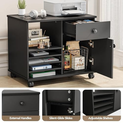 Quikraen Rolling File Cabinet with Doors | Adjustable Shelves Under Desk Storage Cabinet for Office Supplies Mobile Filing Cabinet Black - color: Black