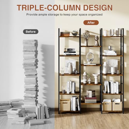 Shintenchi Large 5 Tier Bookshelf,Triple Bookcase, Tall Open Shelves - size: 5 Tier