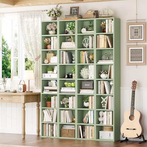 FOTOSOK Bookshelf Bookcase 8-Tier Narrow Bookshelf Tall CD Media Tower Rack | 11.6 X 9.3 X 70.9 Bookshelf, Tall Narrow Slim Skinny Display Bookcase with Cube Storage and 4 Adjustable Shelves, Green - color: Green
