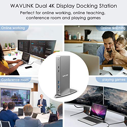 WAVLINK USB 3.0 Dual 4K@60Hz Laptop Docking Station for Thunderbolt 5/4/3, USB-C/A Windows, MacOS(Mac M1-M5,MacBook Neo), ChromeOS (2X HDMI, 2X Display Port, LAN, 6 USB 3.0, Audio)