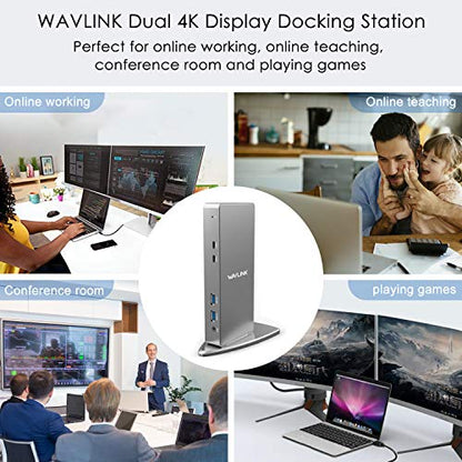 WAVLINK USB 3.0 Dual 4K@60Hz Laptop Docking Station for Thunderbolt 5/4/3, USB-C/A Windows, MacOS(Mac M1-M5,MacBook Neo), ChromeOS (2X HDMI, 2X Display Port, LAN, 6 USB 3.0, Audio)