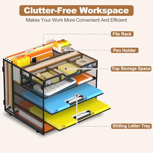 Docnest 5 Tier Desk Organizer with Hanging File Folder Holder&Tray, Black - color: Black, size: 12.6" x 11.8" x 10.3"
