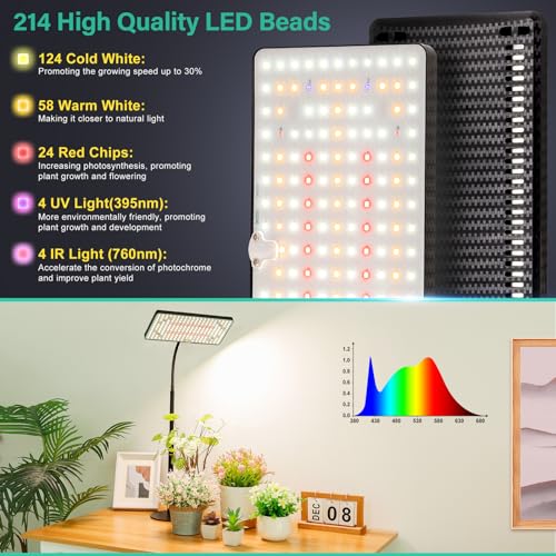 LBW Desk Grow Light, 214 LEDs Full Spectrum Plant Light for Indoor Plants | Desktop Grow Lamp with 4/8/12H Timer, 10"-26" Height Adjustable, 6 Brightness Levels, for Seed Starting - size: 1-Head