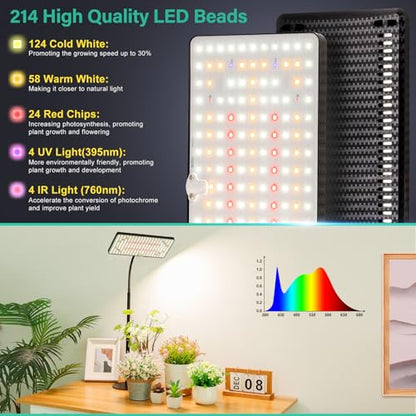 LBW Desk Grow Light, 214 LEDs Full Spectrum Plant Light for Indoor Plants | Desktop Grow Lamp with 4/8/12H Timer, 10"-26" Height Adjustable, 6 Brightness Levels, for Seed Starting - size: 1-Head