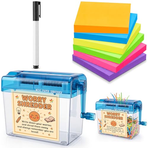 AmazingSpark Mini Worry Shredder Set for School Counselors Portable Manual Paper Shredder for Relief, Teacher Classroom Must Haves, Back to School and Office Supplies, Inspirational Gifts(Blue) - color: Blue