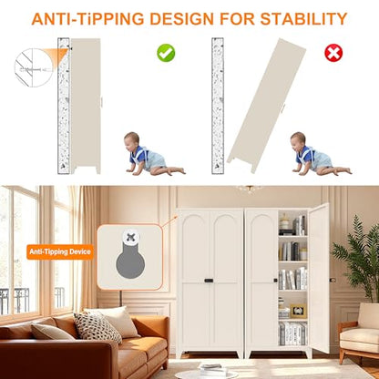 71'' Tall Metal Garage Storage Cabinet with Doors (Beige) | Cabinets Adjustable Shelves,Heavy Duty Steel Pantry File Cabinet for Home Office, Kitchen ,School, Utility - color: 71''beige