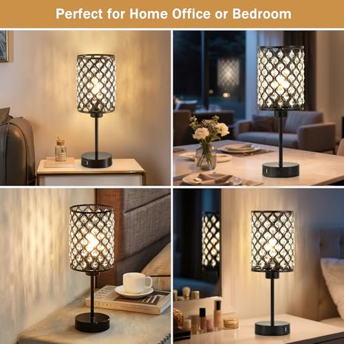 GyroVu Black Crystal Bedside Table Lamps Set of 2 with USB C+A Ports - color: Black-2, size: 14.75"