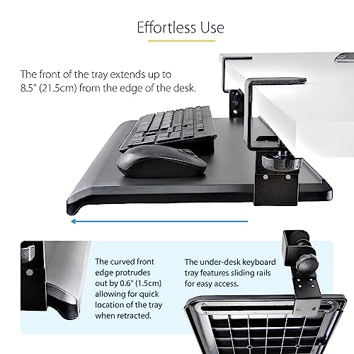 StarTech Under-Desk Keyboard Tray, TAA (Keyboard-Tray-CLAMP1) | Clamp-on Ergonomic Keyboard Holder, Up to 12kg (26.5lb), Sliding Keyboard and Mouse Drawer with C-Clamps, Height Adjustable