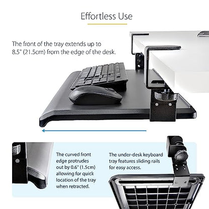 StarTech Under-Desk Keyboard Tray, TAA (Keyboard-Tray-CLAMP1) | Clamp-on Ergonomic Keyboard Holder, Up to 12kg (26.5lb), Sliding Keyboard and Mouse Drawer with C-Clamps, Height Adjustable