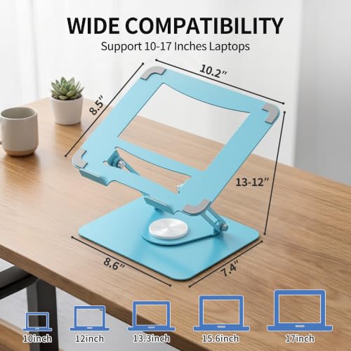 ALASHI Laptop Stand for Desk with 360° Rotating Base, Multi-Angle Adjustable Laptop Stands, Foldable Laptop Riser Compatible with 10 to 17 Inches PC Computer, Blue - color: D-Blue