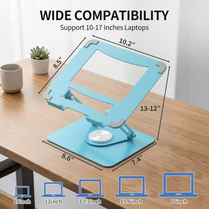 ALASHI Laptop Stand for Desk with 360° Rotating Base, Multi-Angle Adjustable Laptop Stands, Foldable Laptop Riser Compatible with 10 to 17 Inches PC Computer, Blue - color: D-Blue