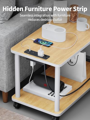 Recessed Power Strip, 6 Outlets 5 USB (3 USB-C, 15W/3A Max), 5FT Flat Plug | Flush mount power strip, desktop charging station for desk, nightstand, side table, 1875W/15A, 900J surge protection, Black