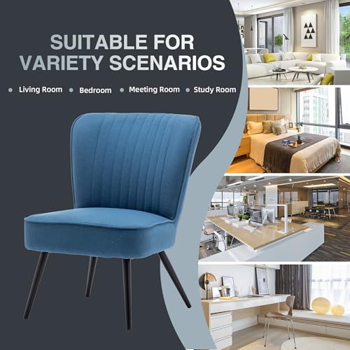 Alunaune Modern Blue Accent Chair Set of 2 Living Room Chairs, Upholstered Bedroom Furniture Sets Armless Slipper Reception Club Chair Guest Couch Comfy Wingback Single Sofa - color: Blue