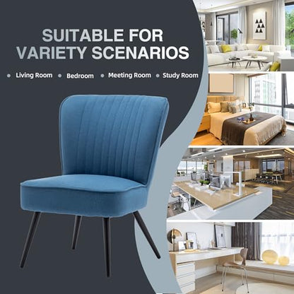 Alunaune Modern Blue Accent Chair Set of 2 Living Room Chairs, Upholstered Bedroom Furniture Sets Armless Slipper Reception Club Chair Guest Couch Comfy Wingback Single Sofa - color: Blue