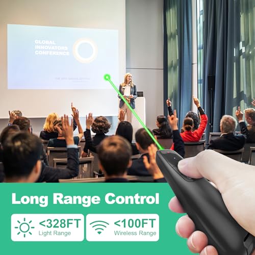 Presentation Clicker with Case, Wireless Presenter Remote & Green Laser | 2‑in‑1 USB/Type C Receiver, Slideshow Google Slide Advancer, Computer PowerPoint PPT Clicker for Mac/Windows Laptop - style: Green Laser + case