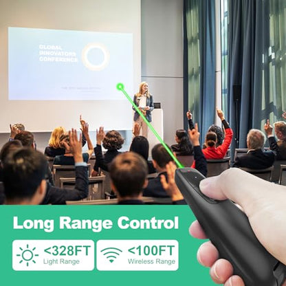Presentation Clicker with Case, Wireless Presenter Remote & Green Laser | 2‑in‑1 USB/Type C Receiver, Slideshow Google Slide Advancer, Computer PowerPoint PPT Clicker for Mac/Windows Laptop - style: Green Laser + case