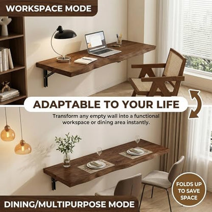 Wall Mounted Folding Table, Solid Wood Live Edge Drop Leaf Design | 300 lb Capacity, Murphy Style, Walnut Finish, Laundry Room, Craft Room, Home Office, Space Saving, 39.4"/100cm - color: Walnut, size: 39.4"x17.7"