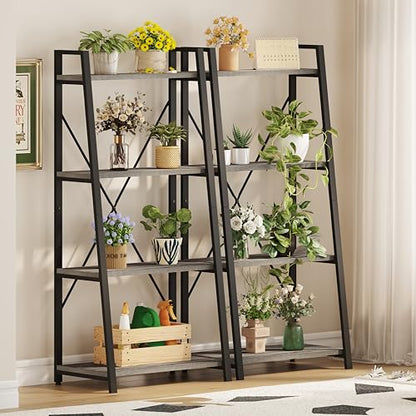 Ladder Bookshelf, 4 Tier Ladder Shelf Bookcase, Wood Leaning Book Shelves for Living Room, Bedroom, Home Office Shelving Unit (Dark Grey Oak) - color: Grey Oak, size: 4-Tier