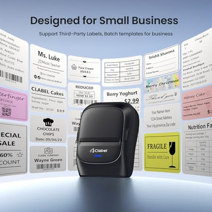 CLABEL 221B 2" Bluetooth Thermal Label Printer with 1 Label Roll, Black | Portable Inkless Barcode Maker, Compatible with iOS and Android, Ideal for Small Business, Retail, Office and Home - color: Black