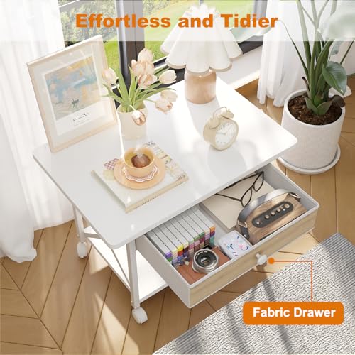 EasyCom Large Printer Stand with Fabric Storage Drawer and Locking Wheels - color: White, size: Large
