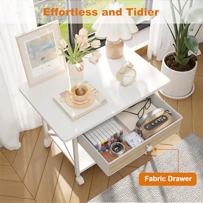 EasyCom Large Printer Stand with Fabric Storage Drawer and Locking Wheels - color: White, size: Large