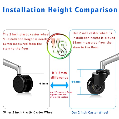Hirate 2 inch Office Chair Casters Wheel with 3/8"-16UNC Threaded Stem | Set of 5 with Nylon Nuts, Heavy Duty, Desk Gaming Chair Caster Replacement, Smooth & Quiet Rolling for Hardwood Floors - size: 2 inch
