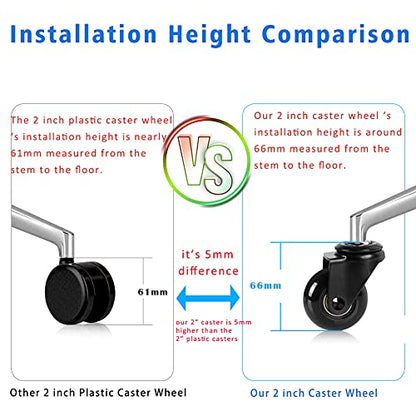 Hirate 2 inch Office Chair Casters Wheel with 3/8"-16UNC Threaded Stem | Set of 5 with Nylon Nuts, Heavy Duty, Desk Gaming Chair Caster Replacement, Smooth & Quiet Rolling for Hardwood Floors - size: 2 inch