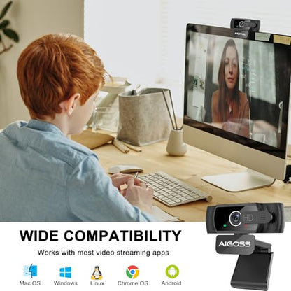 Wodgreat 1080P Webcam Computer Camera with Microphone & 95° Wide View - Auto Light Correction USB Webcam for PC, Mac, Laptop, Desktop - Built-in Privacy Cover Plug & Play for Zoom/Skype/Streaming