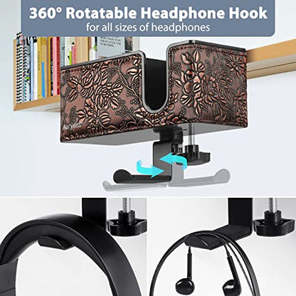 Under Desk Cup Holder Clamp on Cup Holder PU Leather Clip on Desk Organizer | Desk organizer with pencil holder clamp on side, under desk hanging organizer, clip on cup holder desk phone stand holder PU - color: Golden
