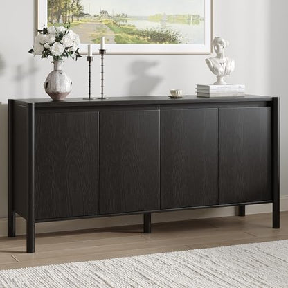 59 Inch Black Buffet Cabinet, Mid Century Wood Sideboard Storage - color: Black