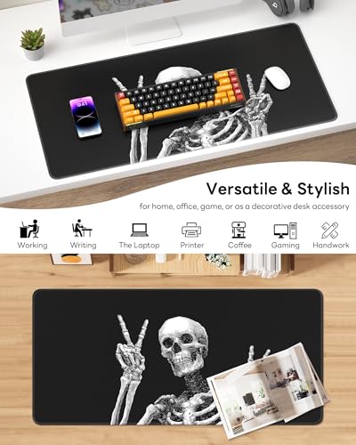 Mouse Pad 31.5x15.7in Large Desk Mat Non-Slip for Office - color: Fun Skull, size: 31.5" x 15.7"