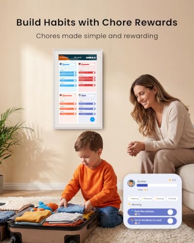 Apolosign 27-inch Digital Calendar, Smart Wall Planner with Calendar Sync, Chore Chart, Install Apps & Widget, Electronic Touchscreen Display for Family Schedules, Dual Mode, Wall Mount Included (White) - color: White