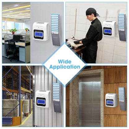Electronic Time Clock Attendance Machine, LCD Display, Automatic Time Calibration, Wall-Mounted Desktop Employee Attendance Punch Time Clock Recorder (Time Systems + Card Rack)