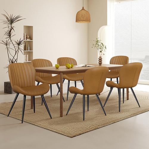 Dining Chairs Set of 2 Modern Fabric Dining Room Chairs Upholstered Dining Chairs with Thick Cushions Metal Legs Armless Back Chair for Kitchen and Living Room Brown - color: Brown (Fabric), size: Set of 2