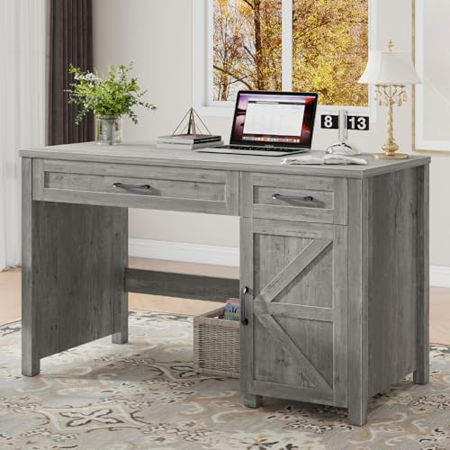 Vabches Farmhouse 47" Executive Desk with Storage Cabinet, Grey - color: Grey, size: 47" W