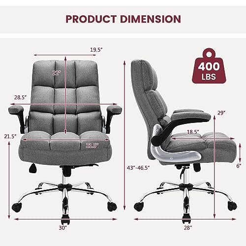 COSTWAY Ergonomic Home Office Chair with High Back and Rocking Function | Big and Tall Computer Desk Chair with Flip-up Armrest, Managerial Executive Chair for Home, Office, Meeting Room (Grey) - color: Grey