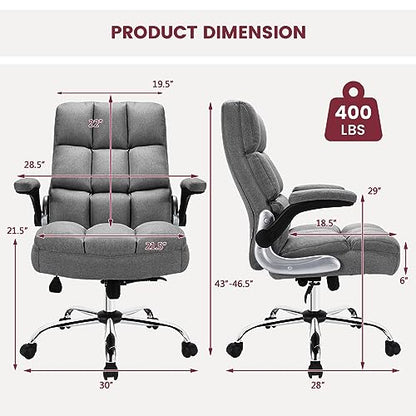 COSTWAY Ergonomic Home Office Chair with High Back and Rocking Function | Big and Tall Computer Desk Chair with Flip-up Armrest, Managerial Executive Chair for Home, Office, Meeting Room (Grey) - color: Grey